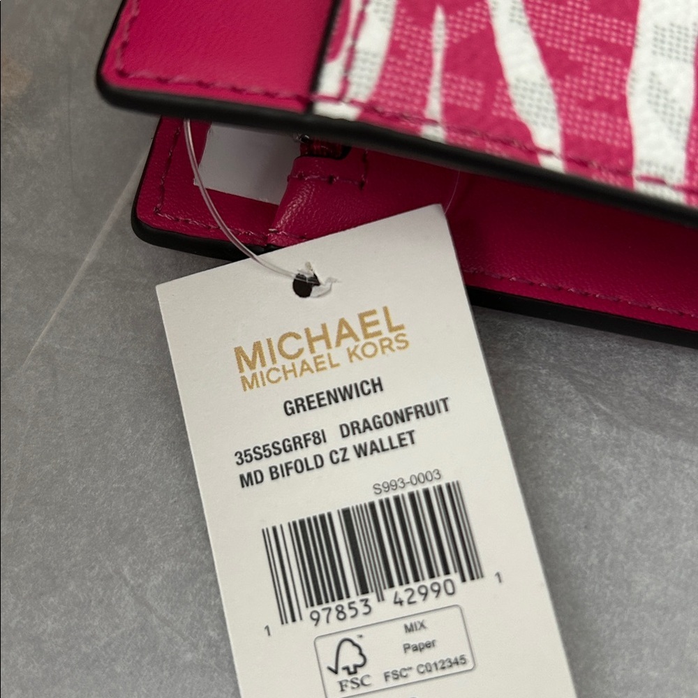 $258 RETAIL Michael Kors Fuchsia*PINK*Zebra Print Card Holder - Picture 4 of 5